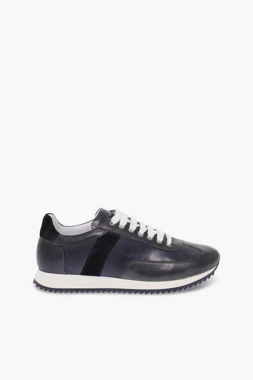 Sneakers in pelle blu e grigio