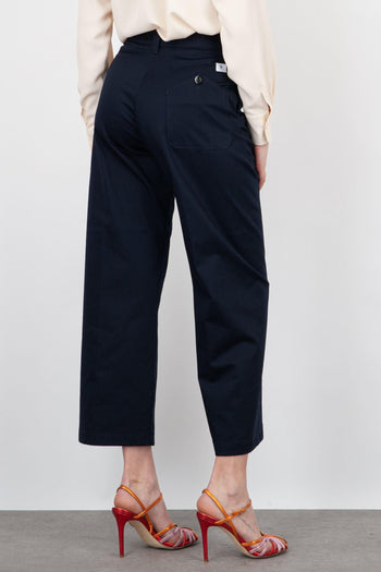 Pantalone Crop No Fianco Cotone Blu - 5