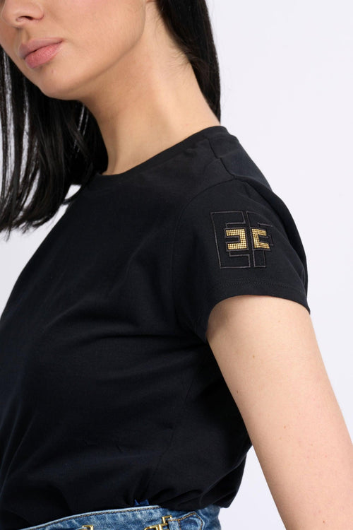 T-shirt Logo Strass Nero Donna - 1