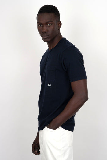T-shirt Jersey Cotone Garment Dyed Pocket Blu - 3
