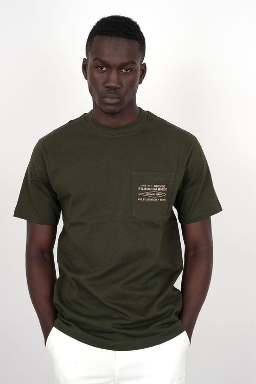 T-shirt Embroidered Pocket Cotone Verde Scuro - 1