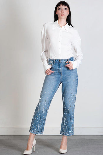 Jeans cropped con perline - 5