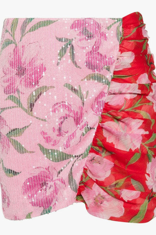 Gonna Rosa-Rosso Donna Floreale Patchwork