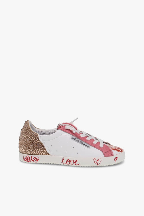 Sneakers TENNIS in ecopelle e crystal bianco e rosa