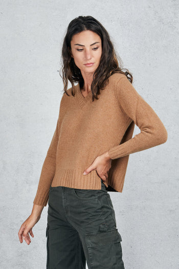 V Neck Sweater Marrone Donna - 3