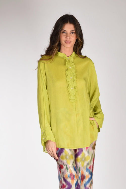 Camicia Rouches Verde Lime Donna