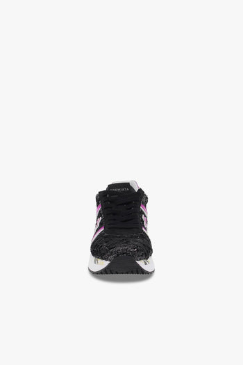 Sneakers CONNY in paillettes e vernice nero e fuxia - 4