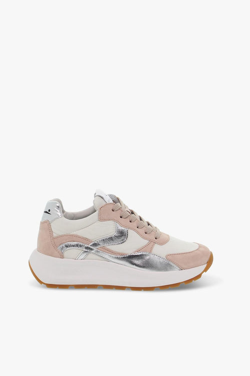 Sneakers FLOWEE 02 in camoscio e nylon bianco e rosa