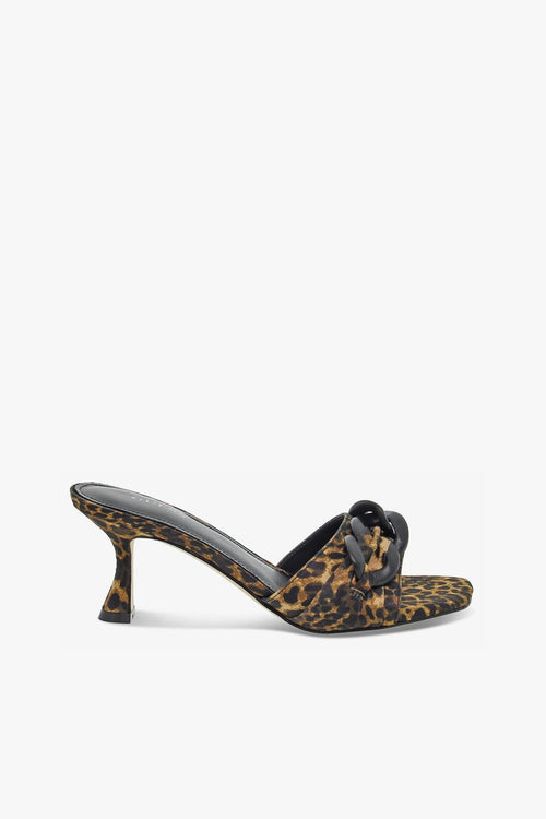 Sandalo con tacco CIABATTINA ACCESSORIO CATENA in tessuto leopardato e nero
