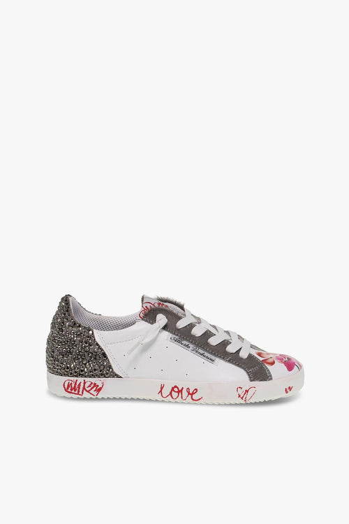 Sneakers TENNIS in ecopelle e crystal bianco e grigio