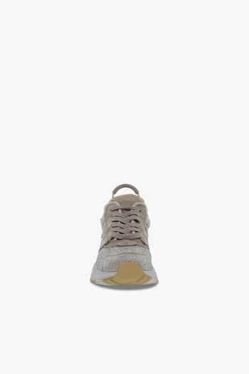 Sneakers RACE STRASS SATIN in tessuto e crystal beige e oro - 4