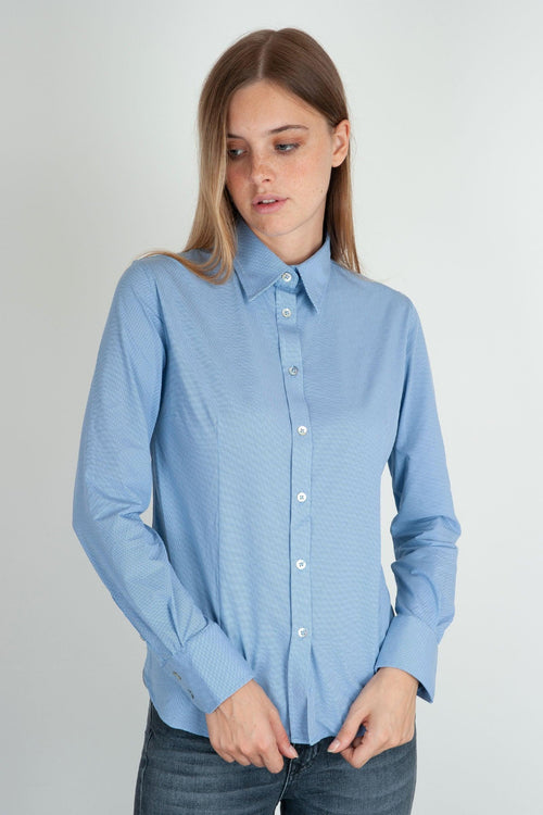 Camicia Oxford Jacquard Blu in Materiale - 1