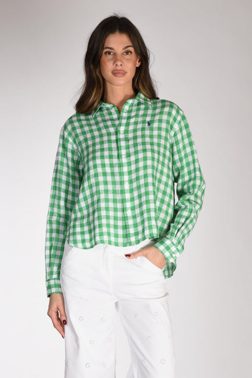 Camicia Lino Verde/bianco Donna