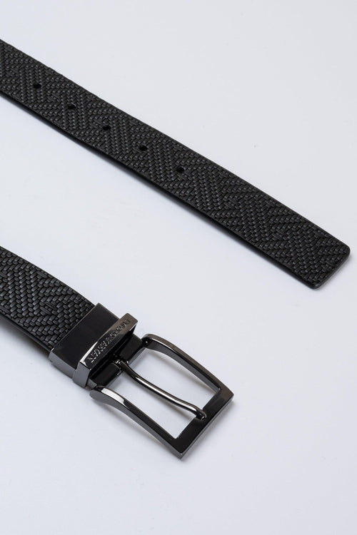 Cintura reversibile in pelle stampa intreccio - 1