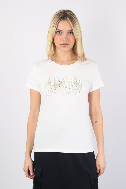 T-shirt Strass Logo Light Ivory - 1