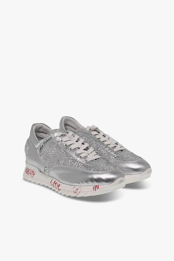 Sneakers TENNIS in laminato e crystal argento - 5