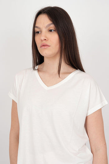 T-shirt Scollo V Cotone Bianco - 5