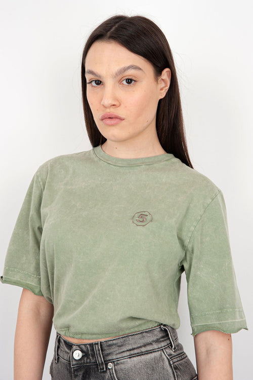 T-Shirt Crop Lax Cotone Verde Militare - 1